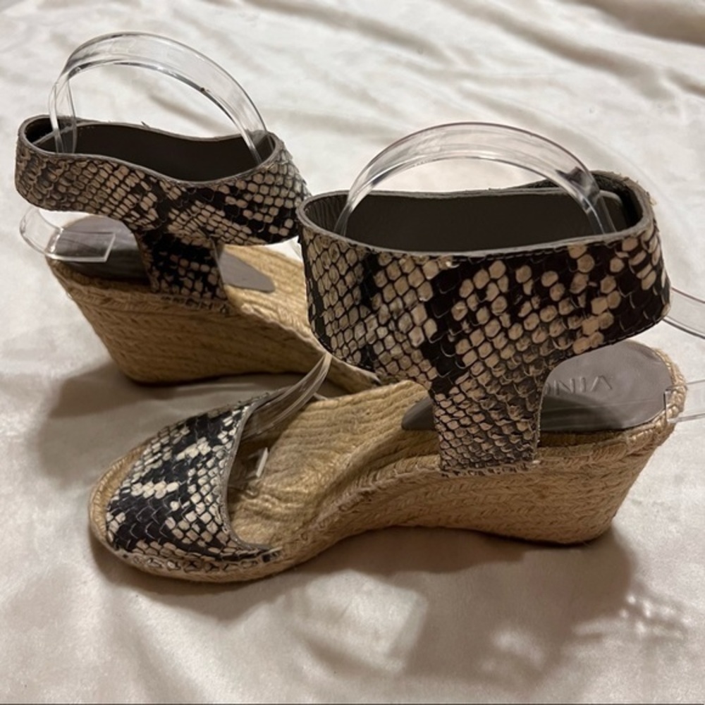 VINCE Sophie Snake Embossed Leather Espadrille Wedge Sandals 8